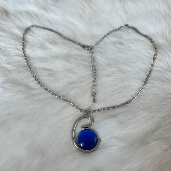 BEautiful Blue Glass Bead Pendant Necklace Silver Tone Adjustable 10829 - Picture 4 of 8